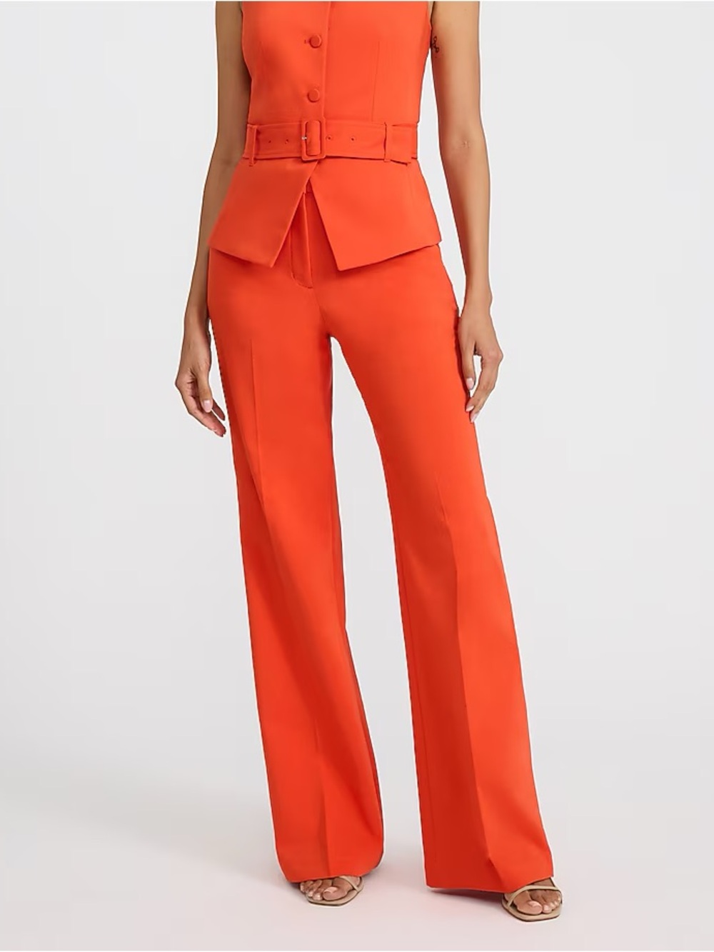 Editor Orange Stretch Cotton High Waisted Flare Trouser